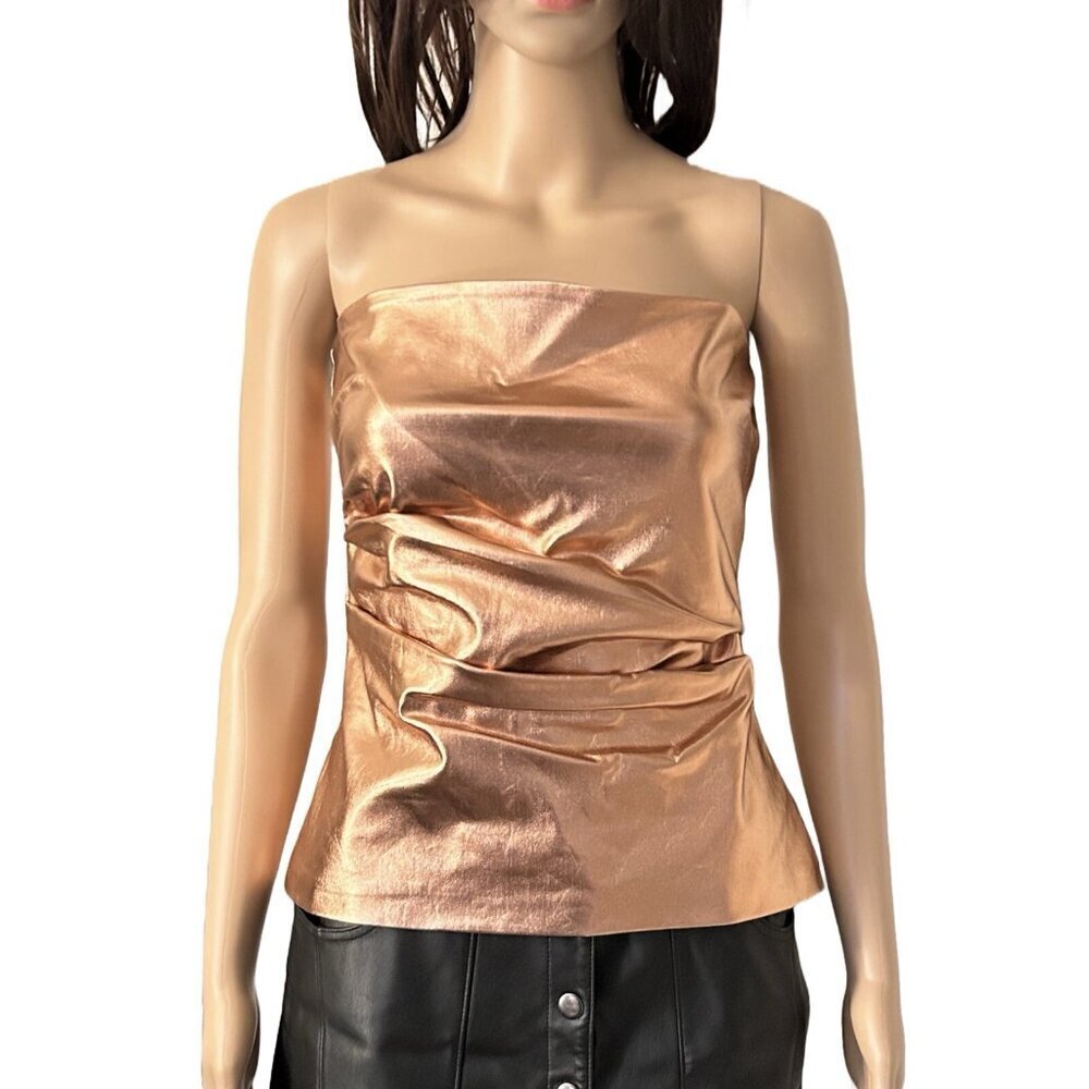 Zara Women's Bronze Metallic Off-Shoulder Strapless Top Size S - Small - NWT